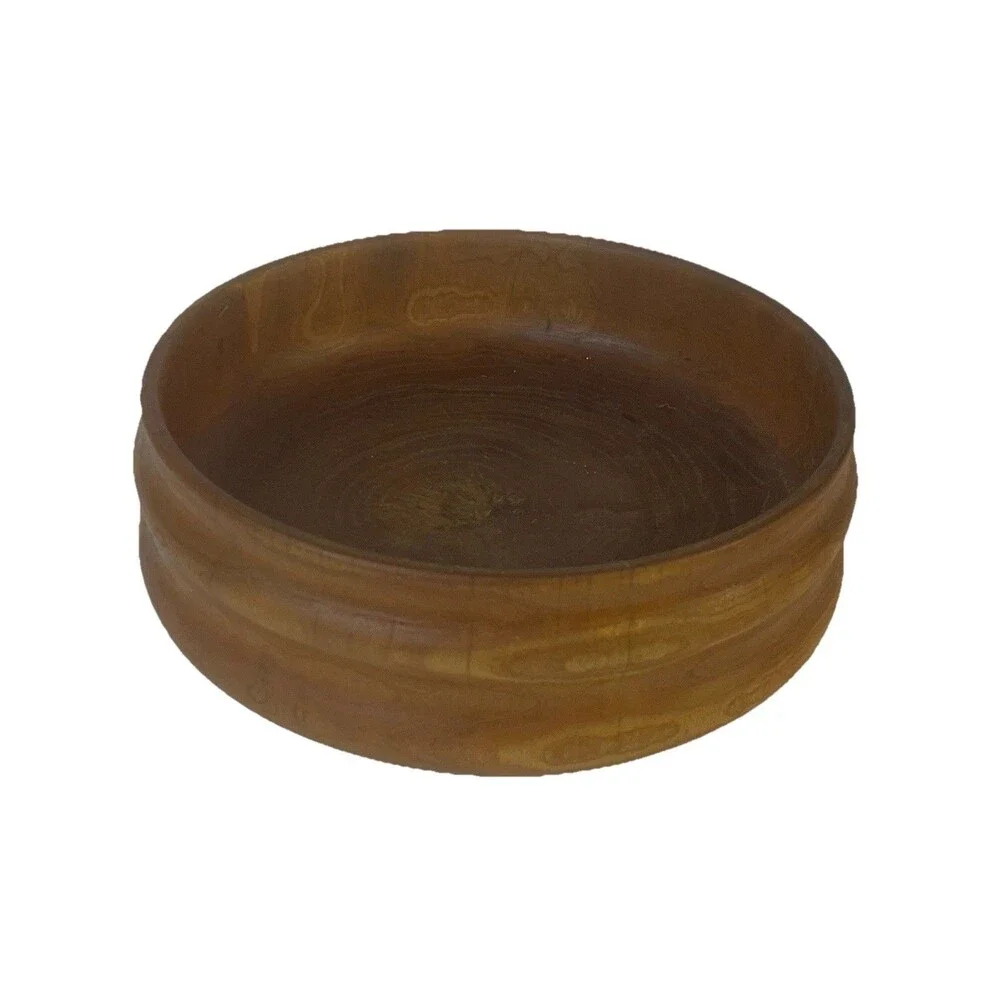 Vintage Hand Turned Wooden Bowl Shows Wood Grains Made Out Of Single Wood Piece